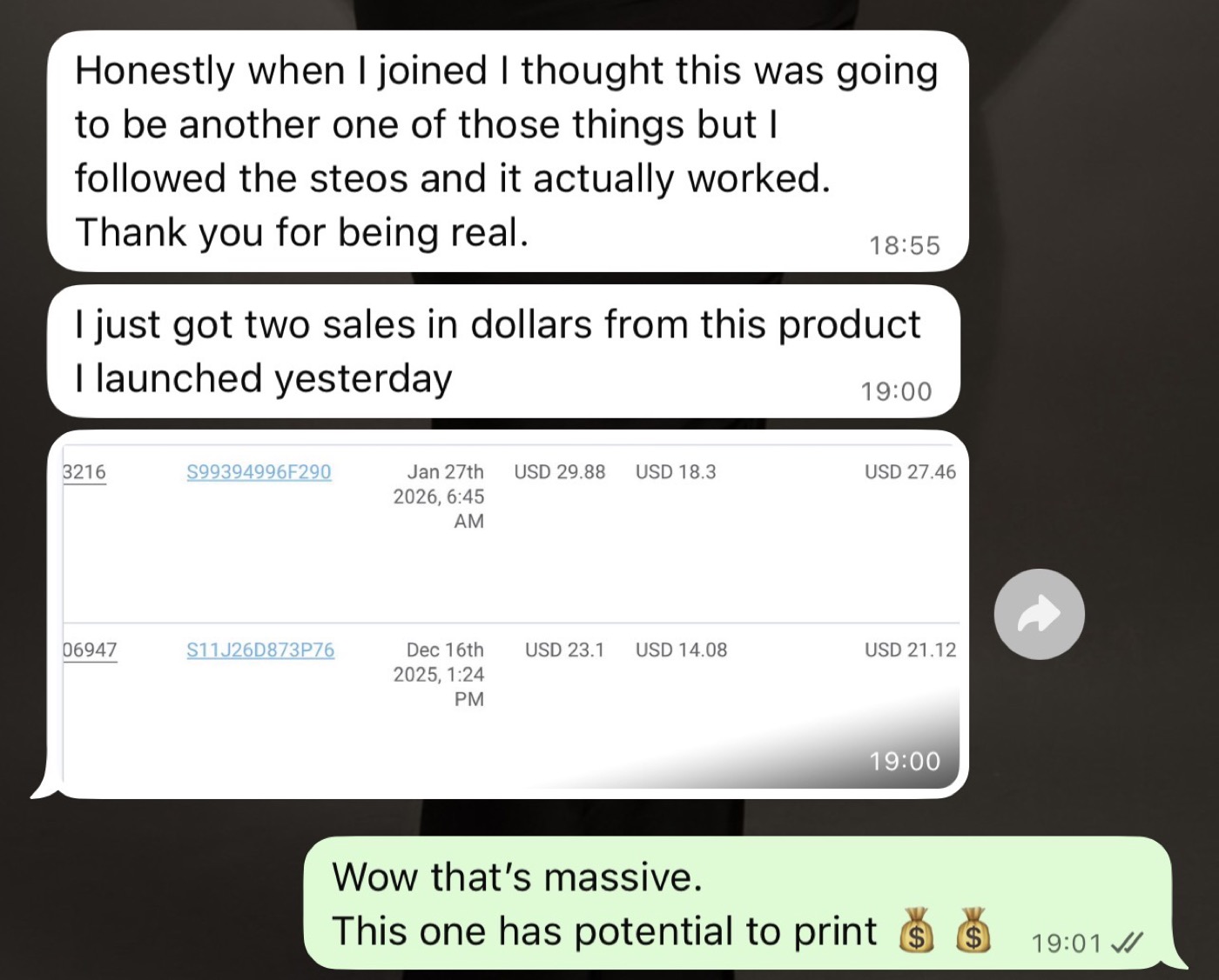 Student: two sales in dollars from the product I launched yesterday