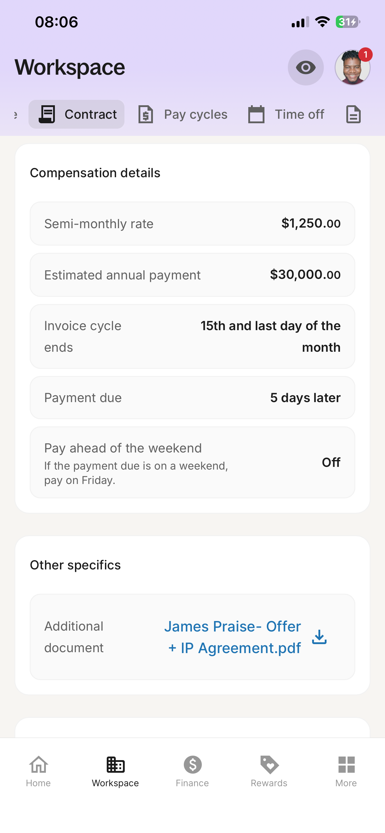 $2,500 monthly USD contract