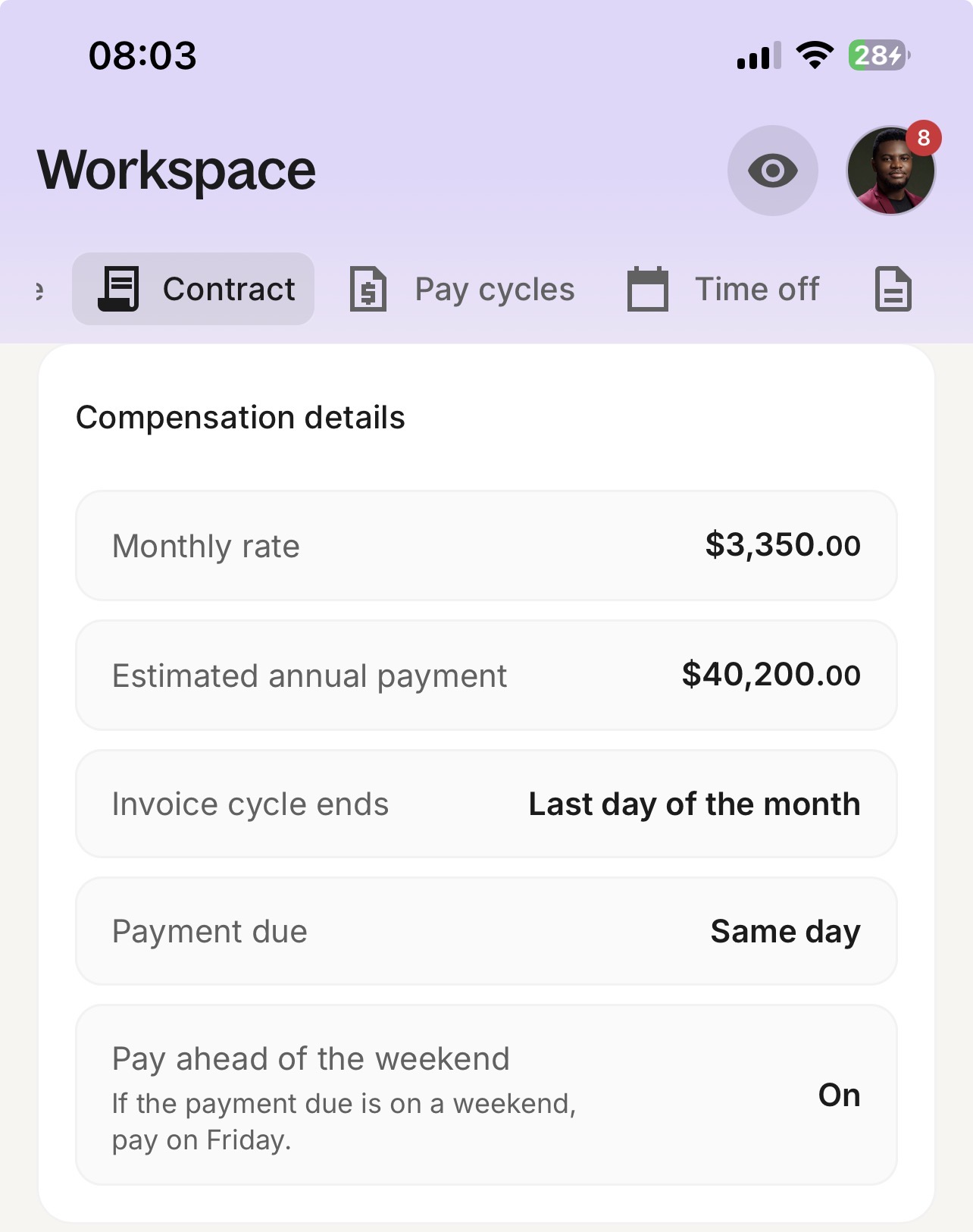 $3,350/month USD contract